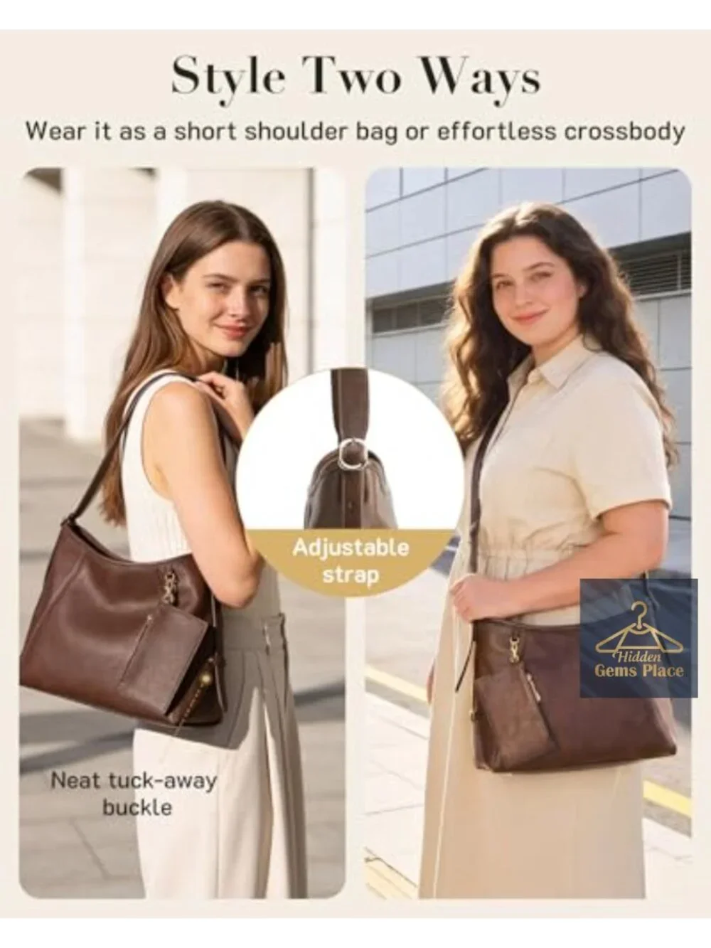PU Leather Hobo Bag Multi-Pocket Crossbody Shoulder Tote